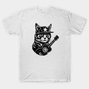 Cat Playing Guitar Shirt, Guitar Kitty Tshirt, Music Tee, Funny Guitar Shirt Acoustic Electric Bass Player For Men Women Rock Band T-Shirt